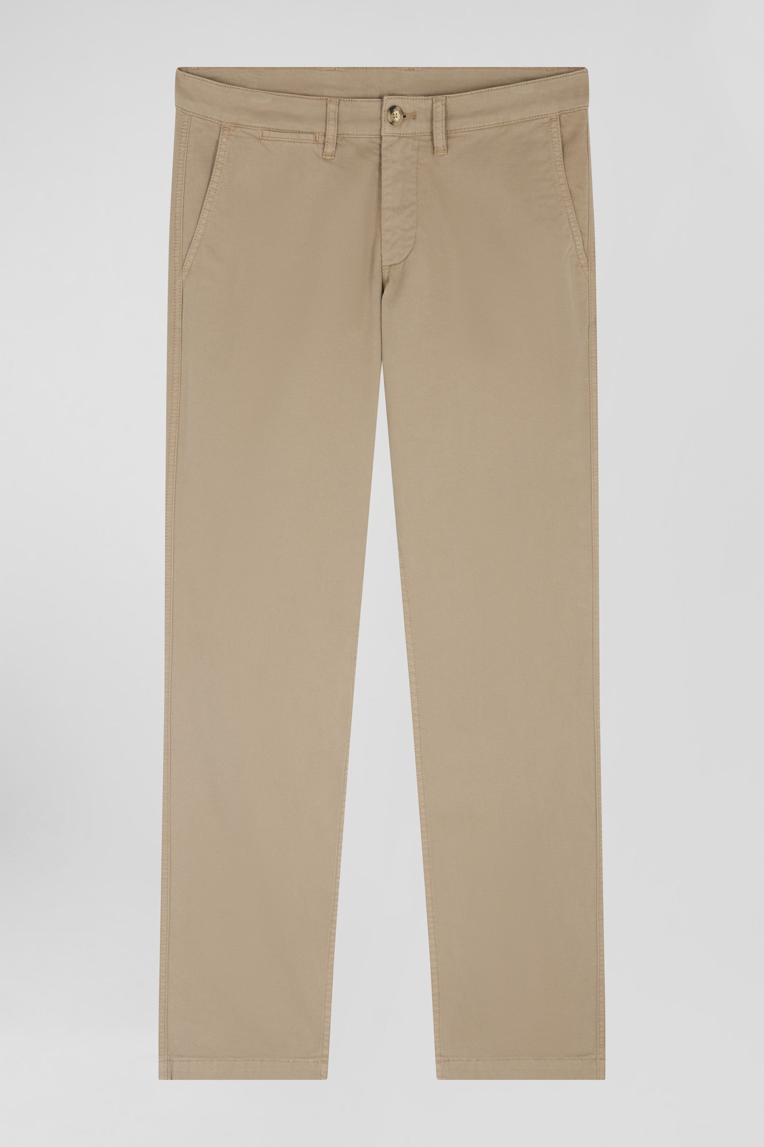 Regular beige chino trousers in stretch cotton gabardine