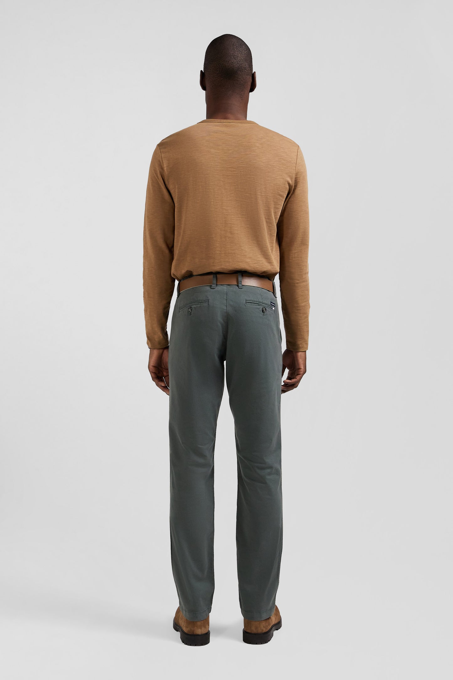 Regular grey chino trousers in stretch cotton gabardine