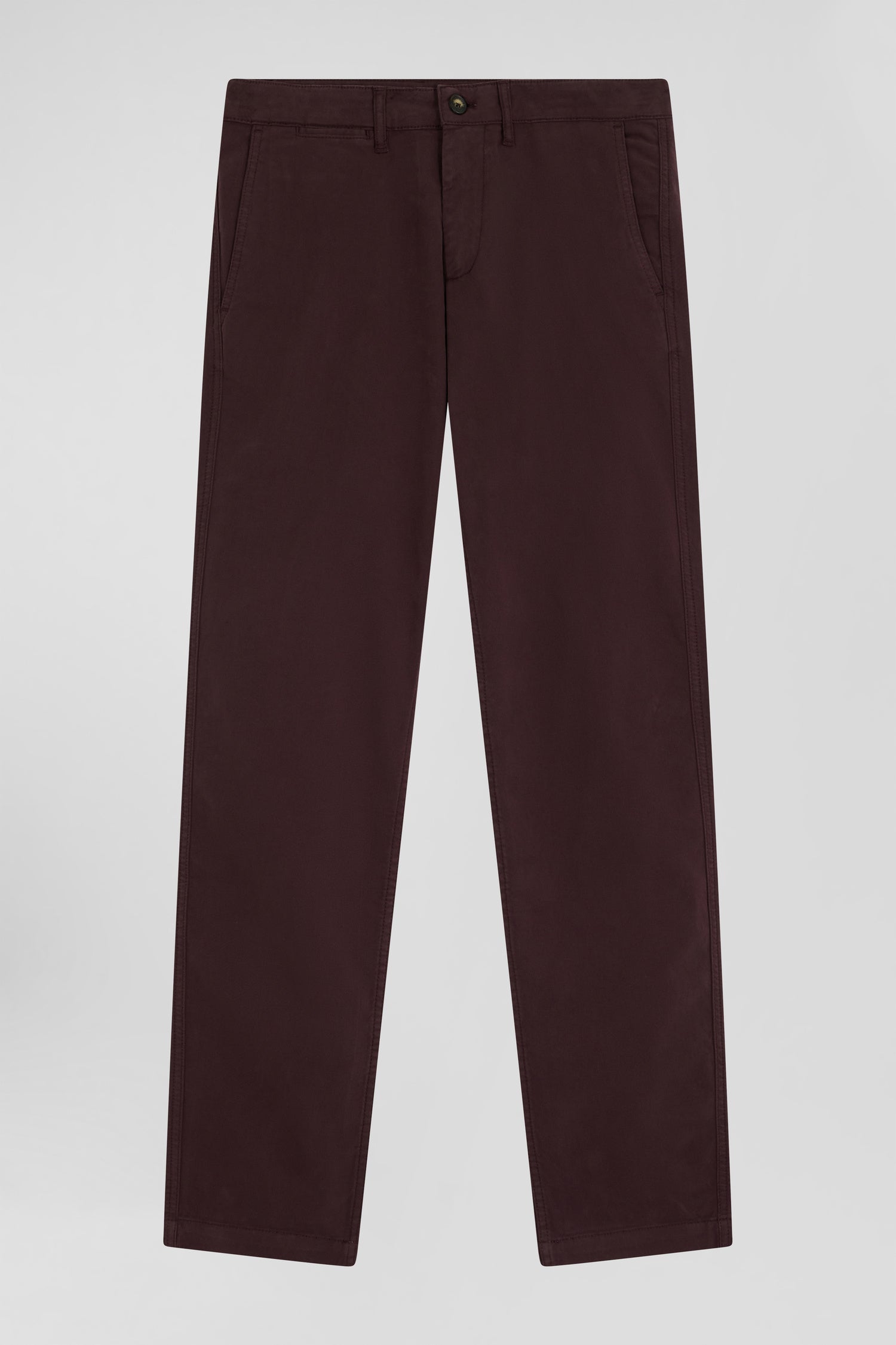 Regular burgundy chino trousers in stretch cotton gabardine