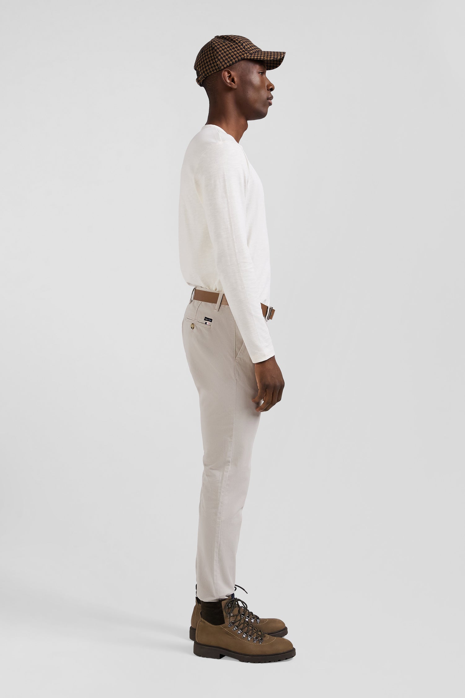 Slim plain beige chino trousers in stretch cotton