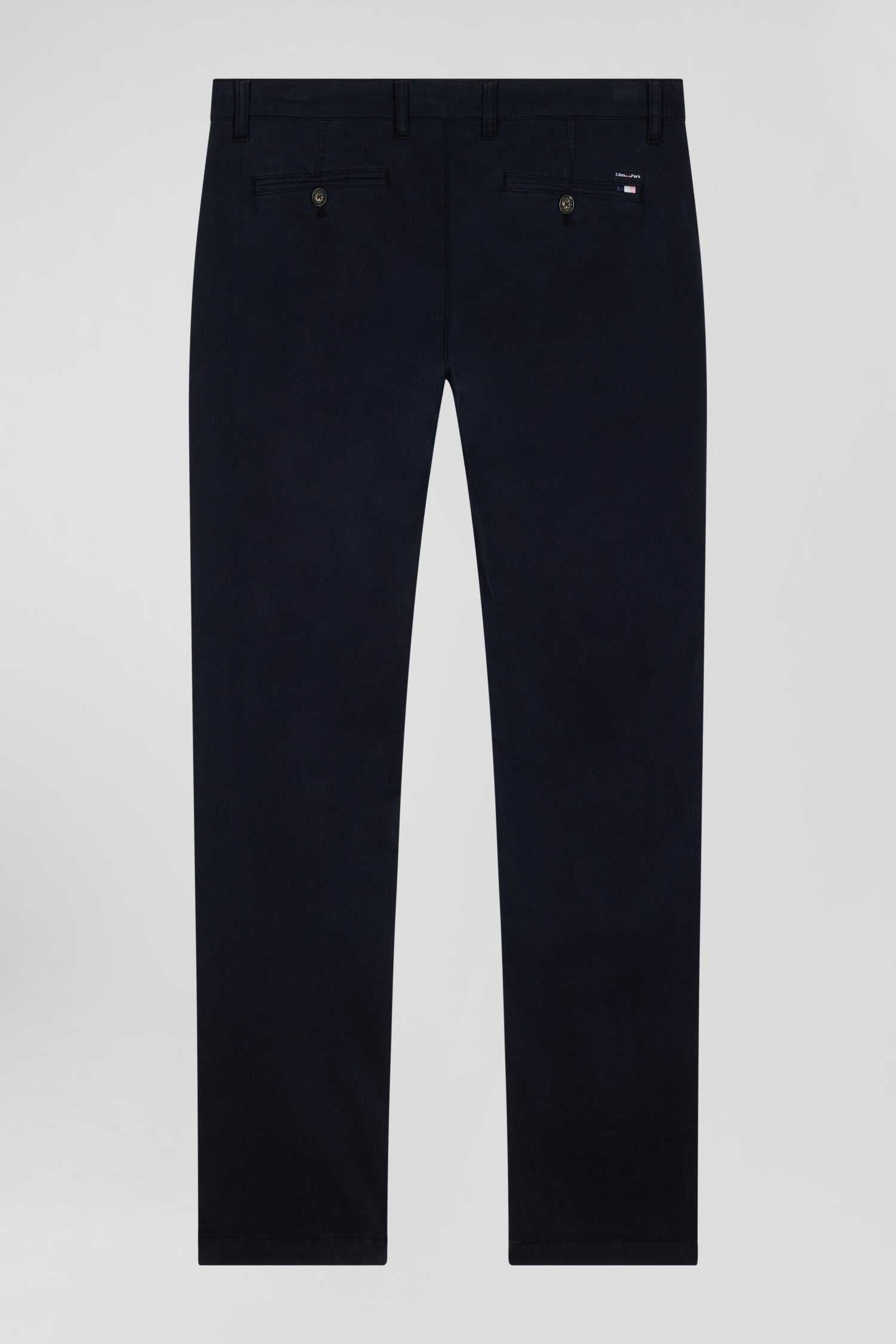 Slim plain navy blue chino trousers in stretch cotton