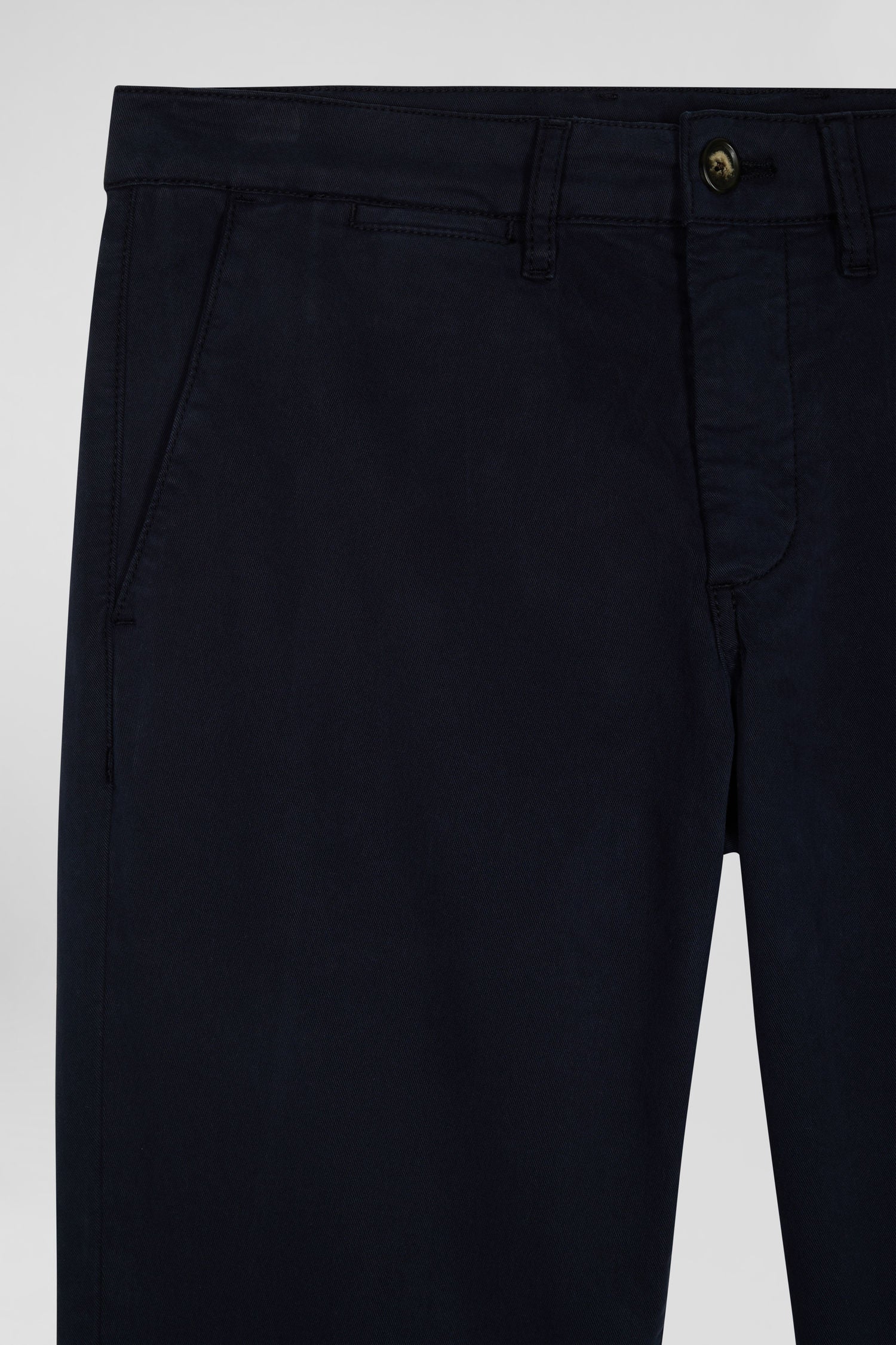 Slim plain navy blue chino trousers in stretch cotton