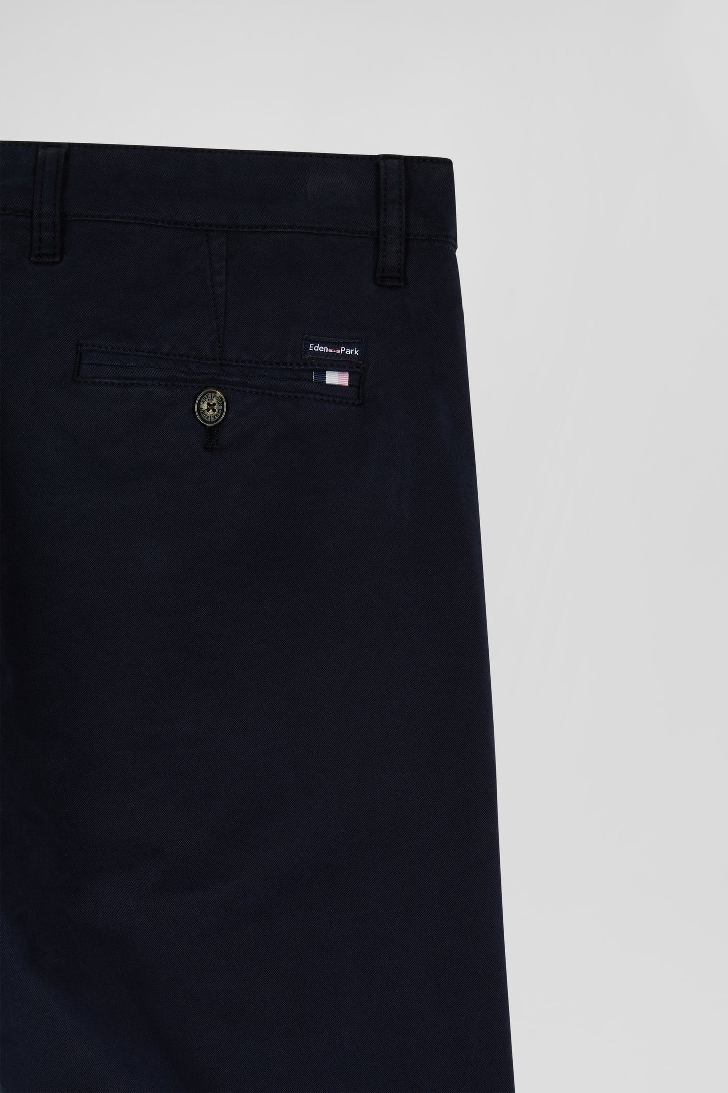 Slim plain navy blue chino trousers in stretch cotton