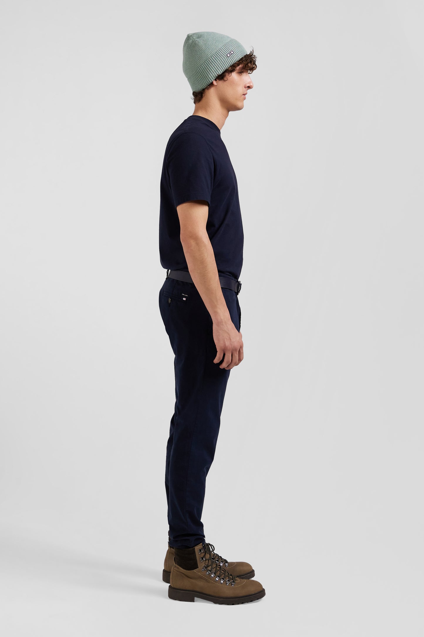 Slim plain navy blue chino trousers in stretch cotton