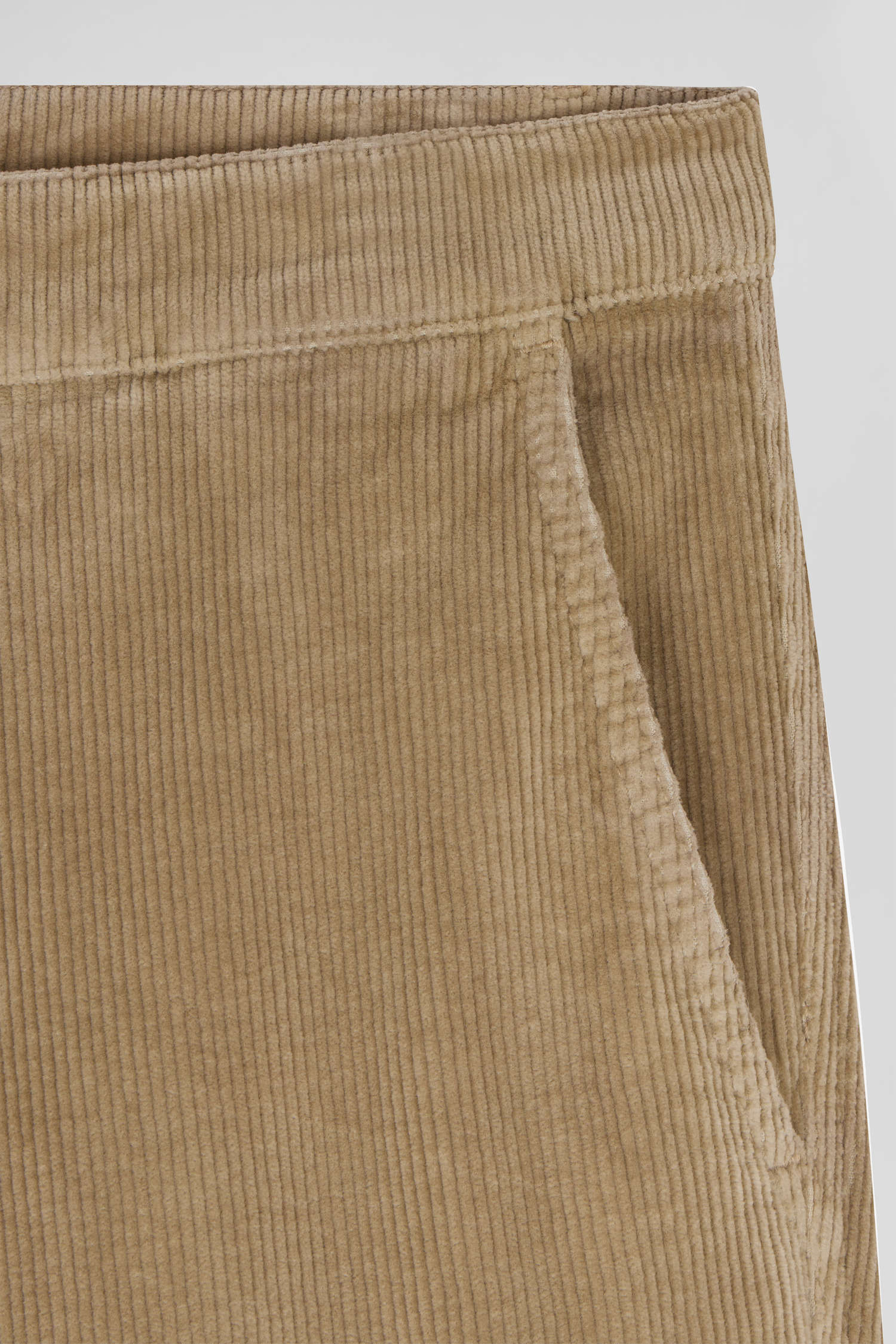 Regular hemp-coloured stretch cotton velvet chino trousers