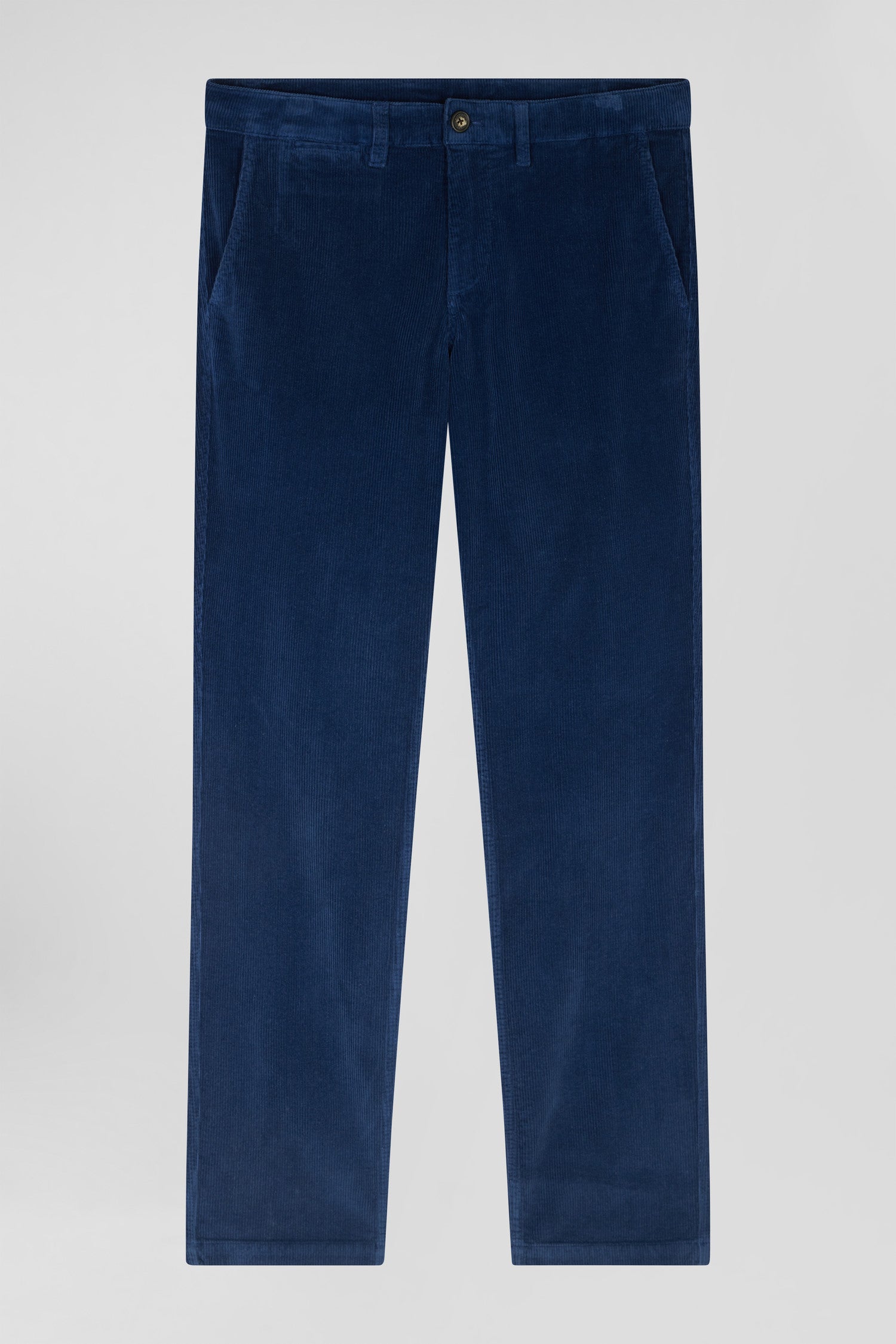 Regular blue stretch cotton velvet chino trousers