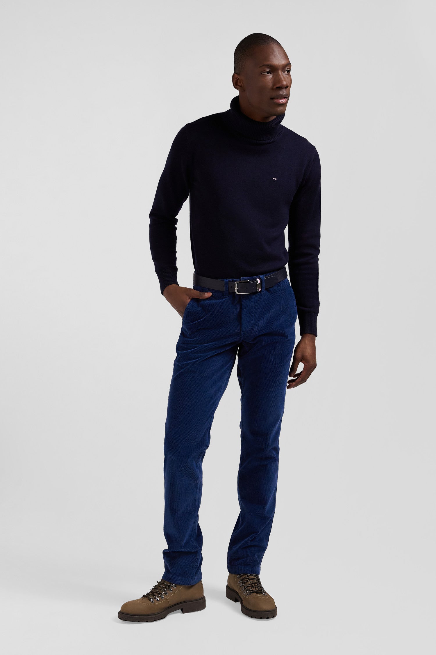 Regular blue stretch cotton velvet chino trousers