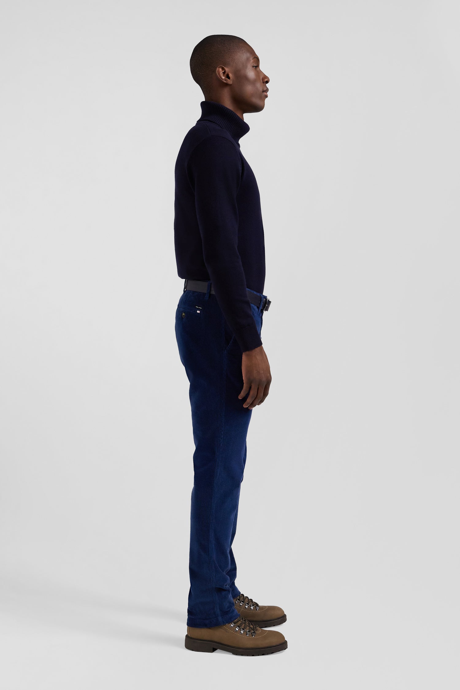 Regular blue stretch cotton velvet chino trousers