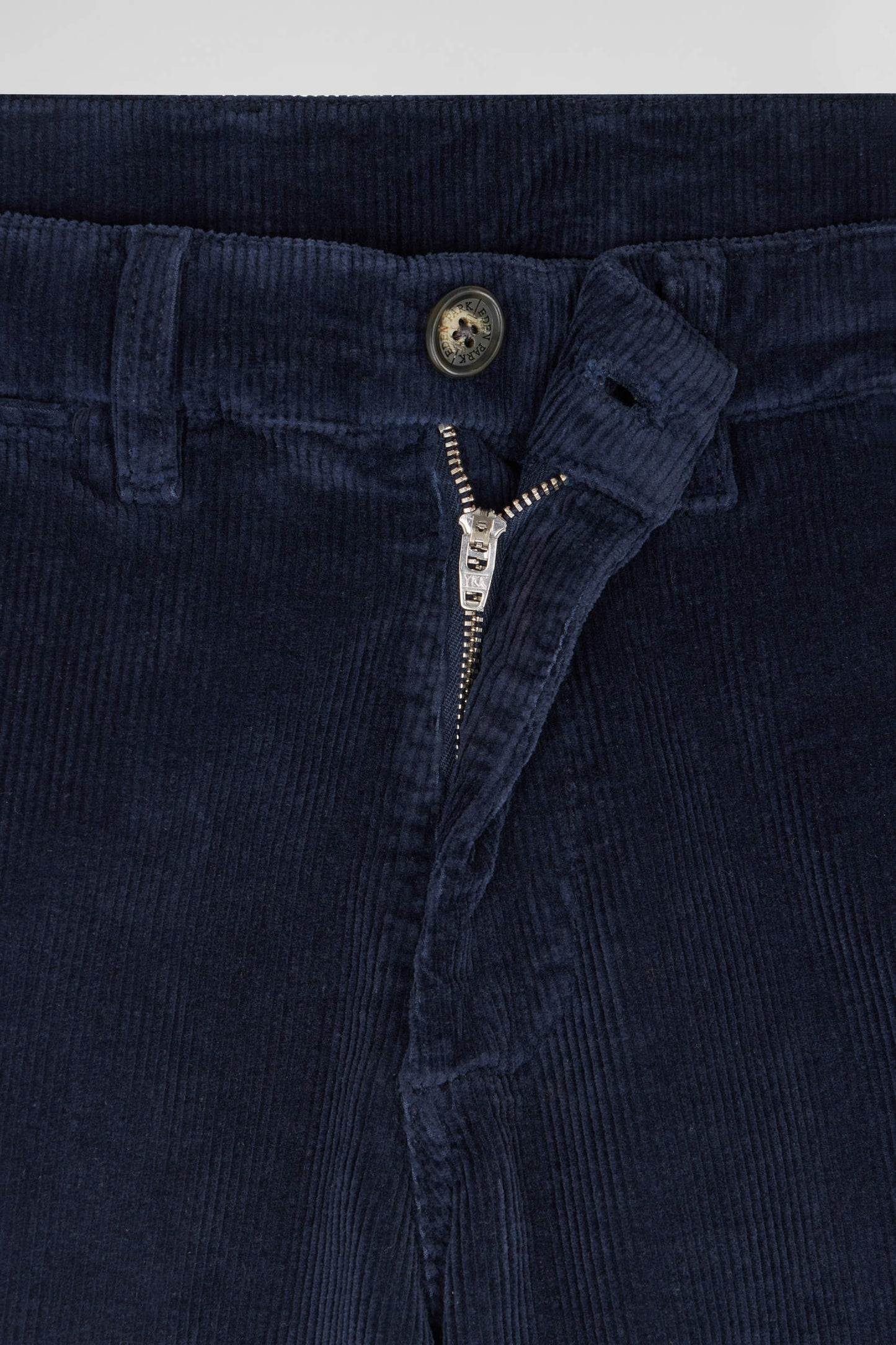 Regular navy blue stretch cotton velvet chino trousers