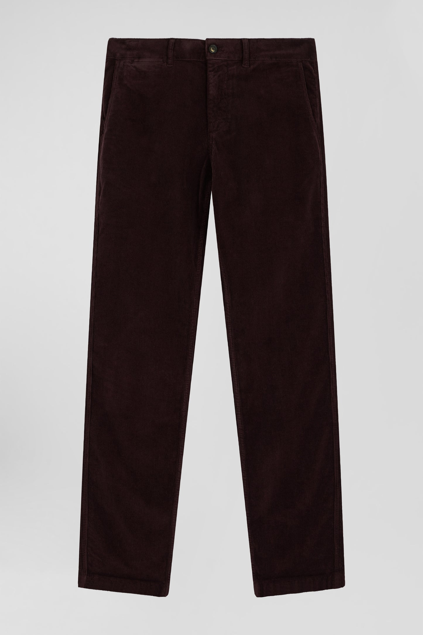 Regular burgundy stretch cotton velvet chino trousers