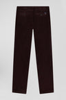 Regular burgundy stretch cotton velvet chino trousers