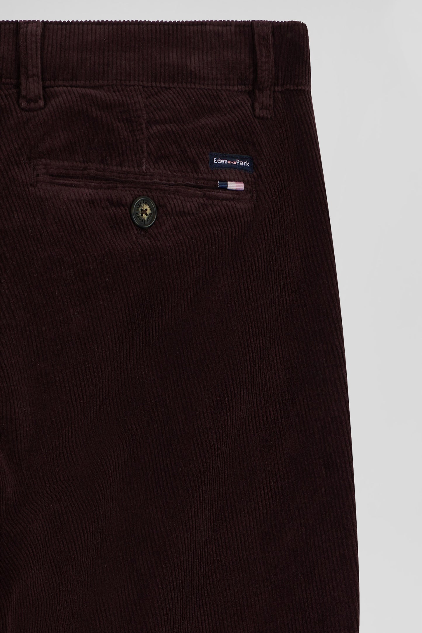 Regular burgundy stretch cotton velvet chino trousers