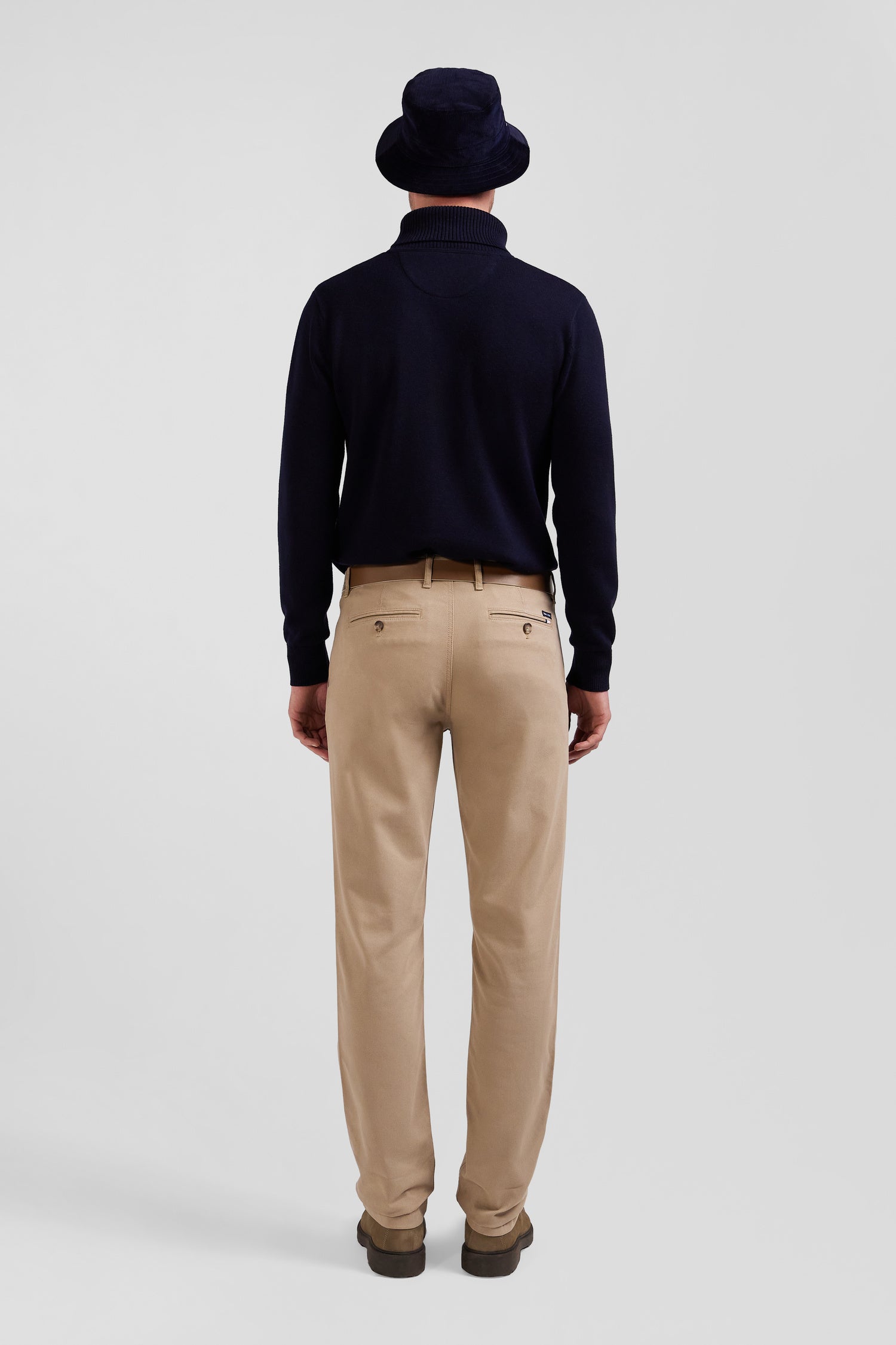 Regular hemp-coloured stretch cotton piqué and modal chino trousers