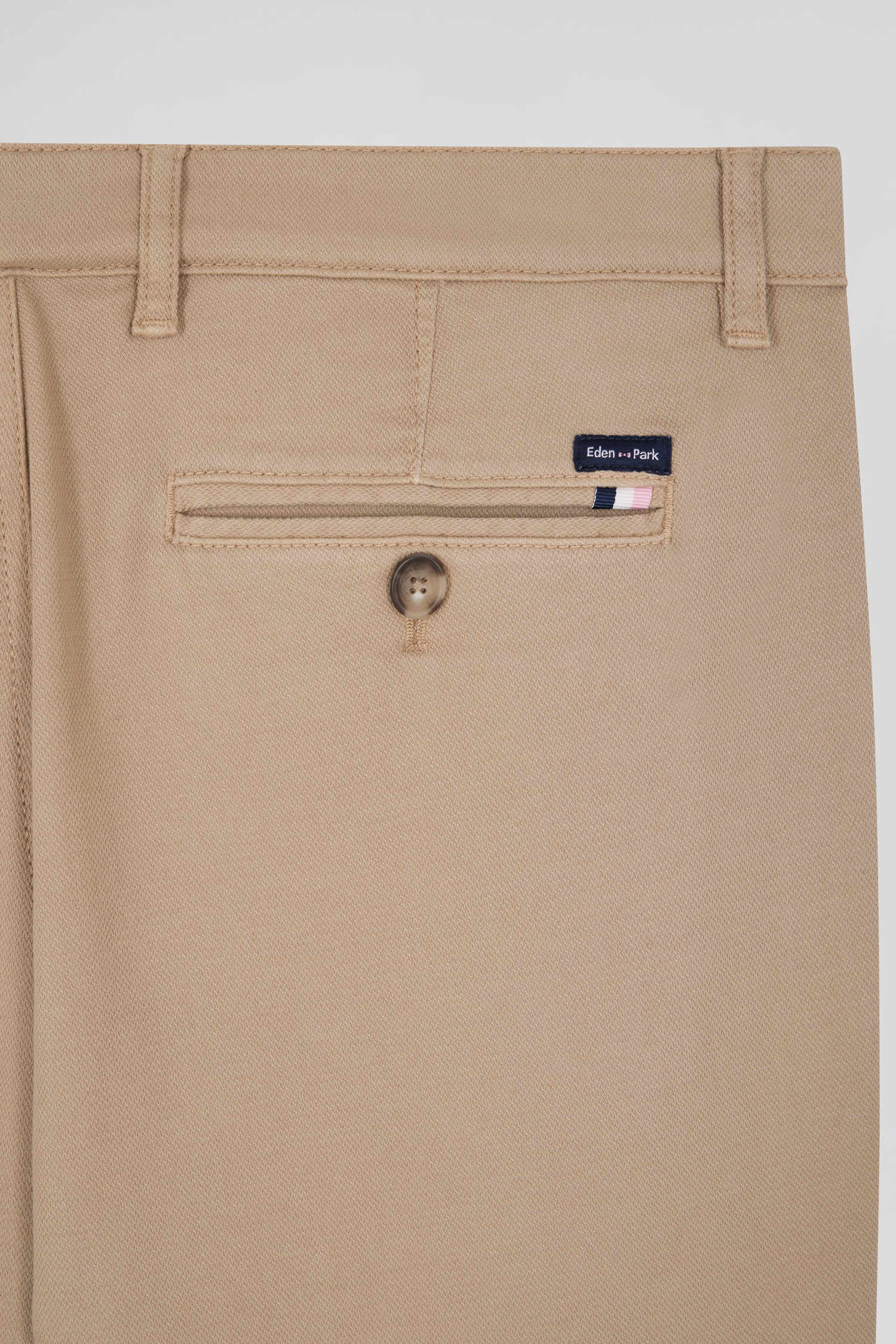 Regular hemp-coloured stretch cotton piqué and modal chino trousers