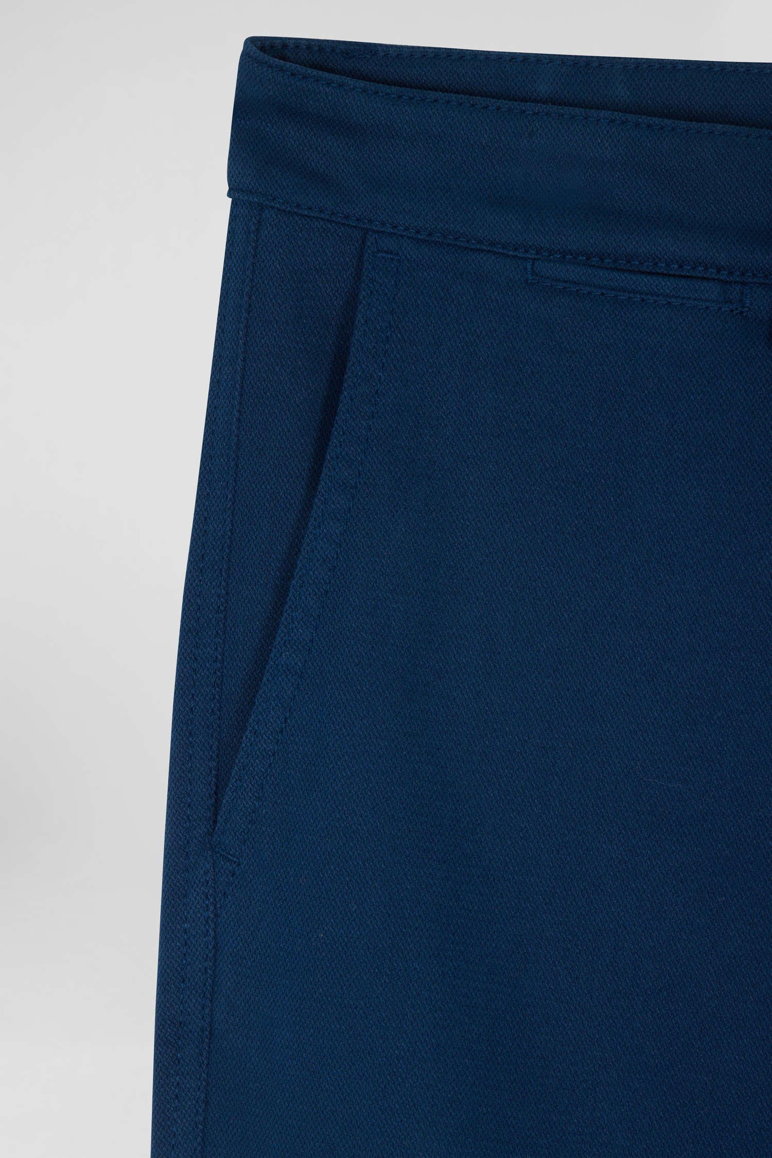 Regular blue stretch cotton piqué and modal chino trousers