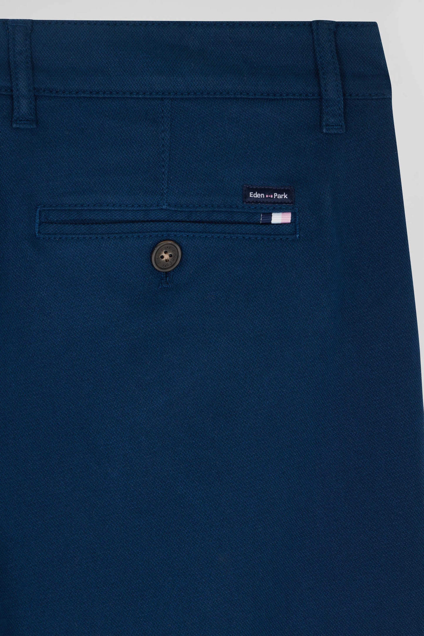 Regular blue stretch cotton piqué and modal chino trousers