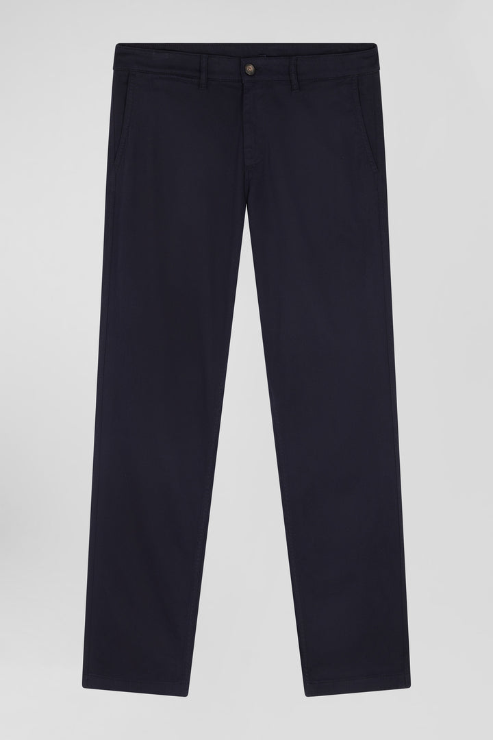 Pantalon chino en piqué de coton stretch et modal marine coupe Regular