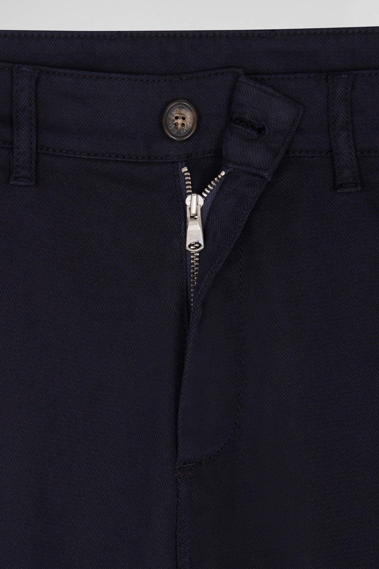 Regular navy blue stretch cotton piqué and modal chino trousers