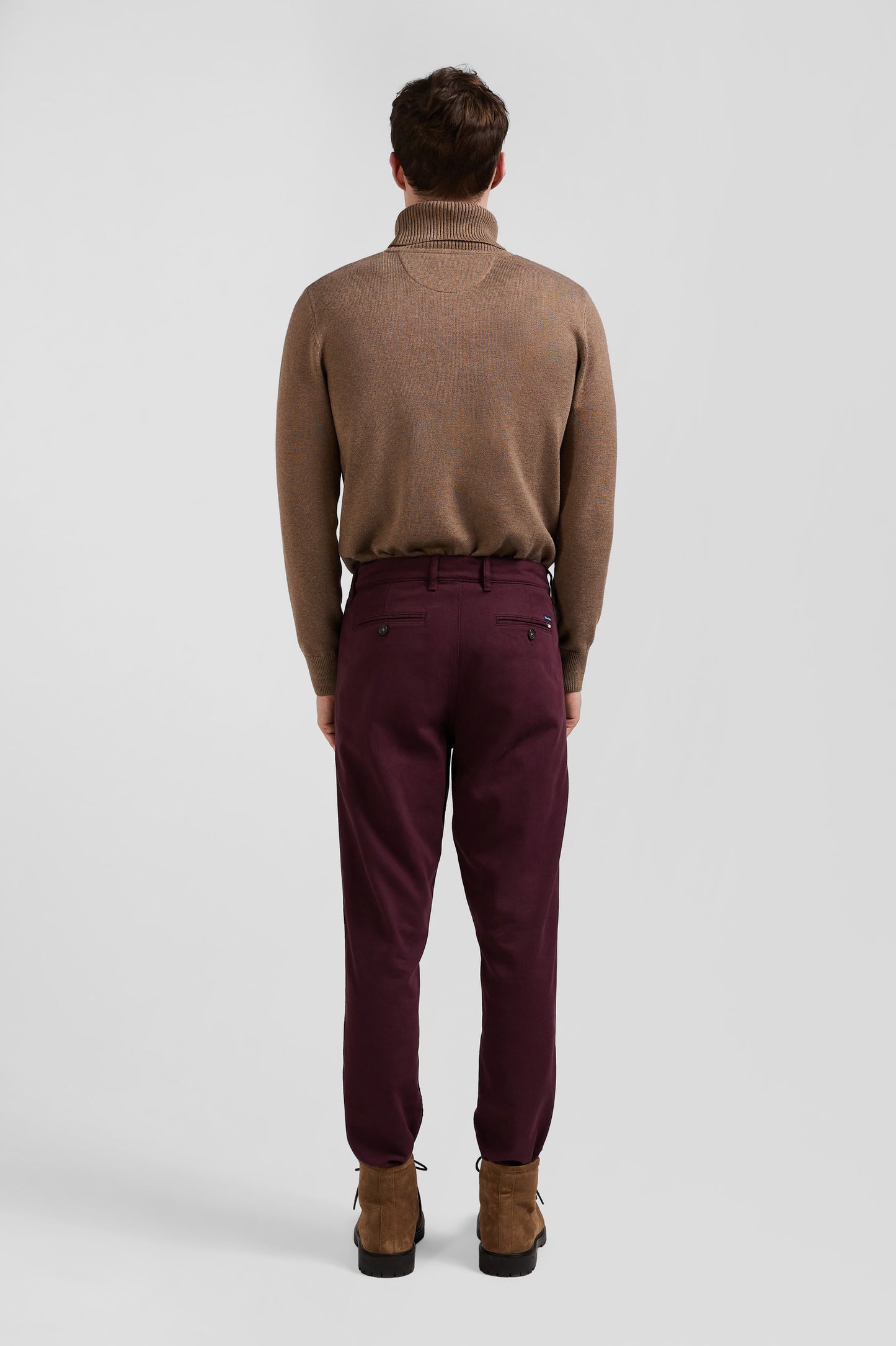 Pantalon chino en piqué de coton stretch et modal bordeaux coupe Regular