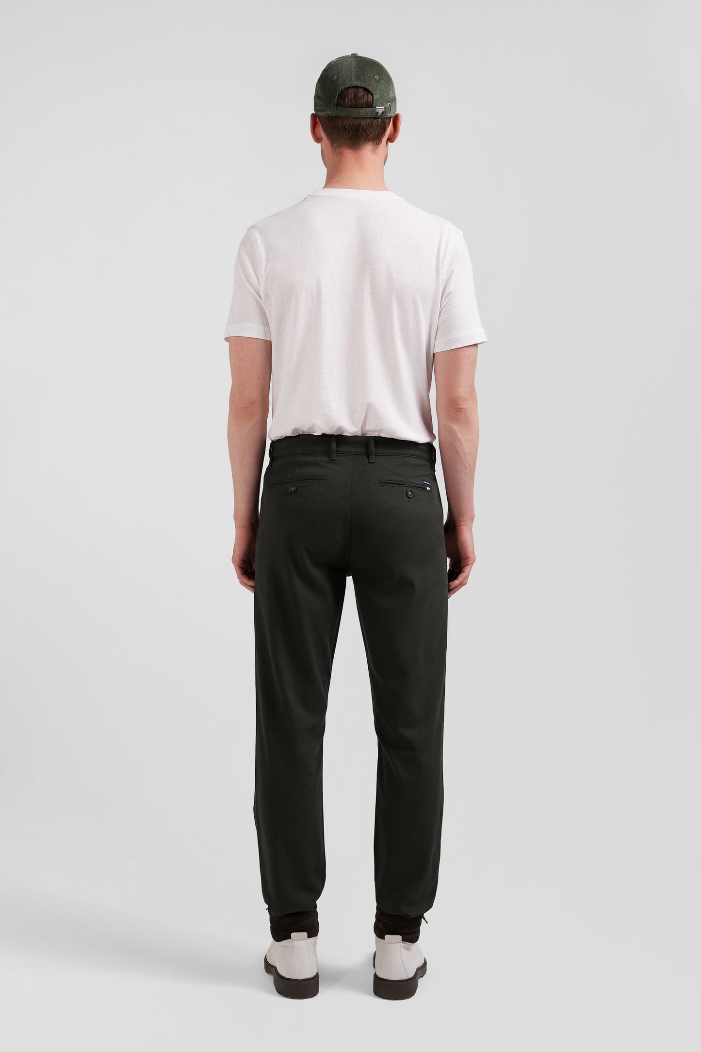 Regular khaki stretch cotton piqué and modal chino trousers