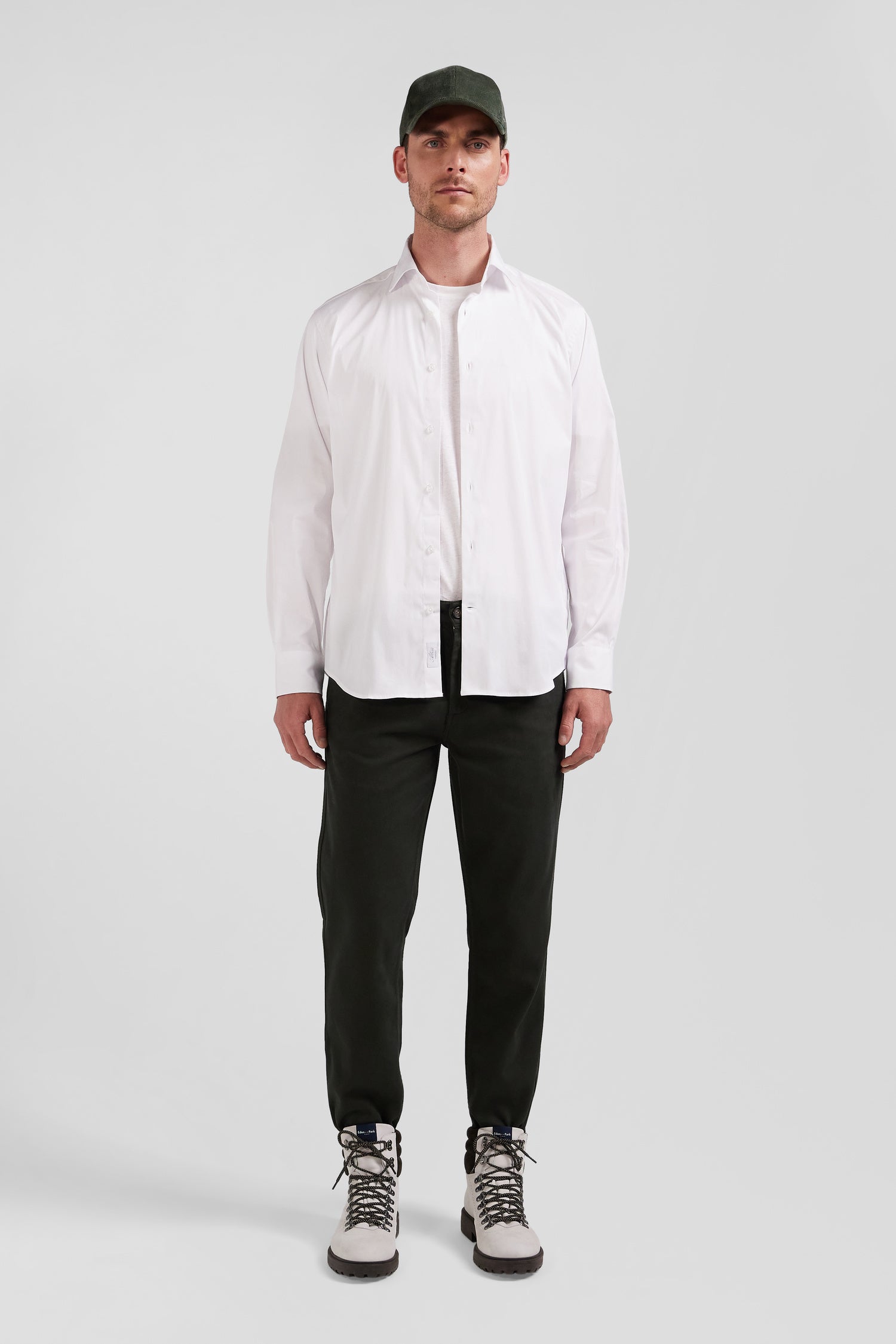 Regular khaki stretch cotton piqué and modal chino trousers