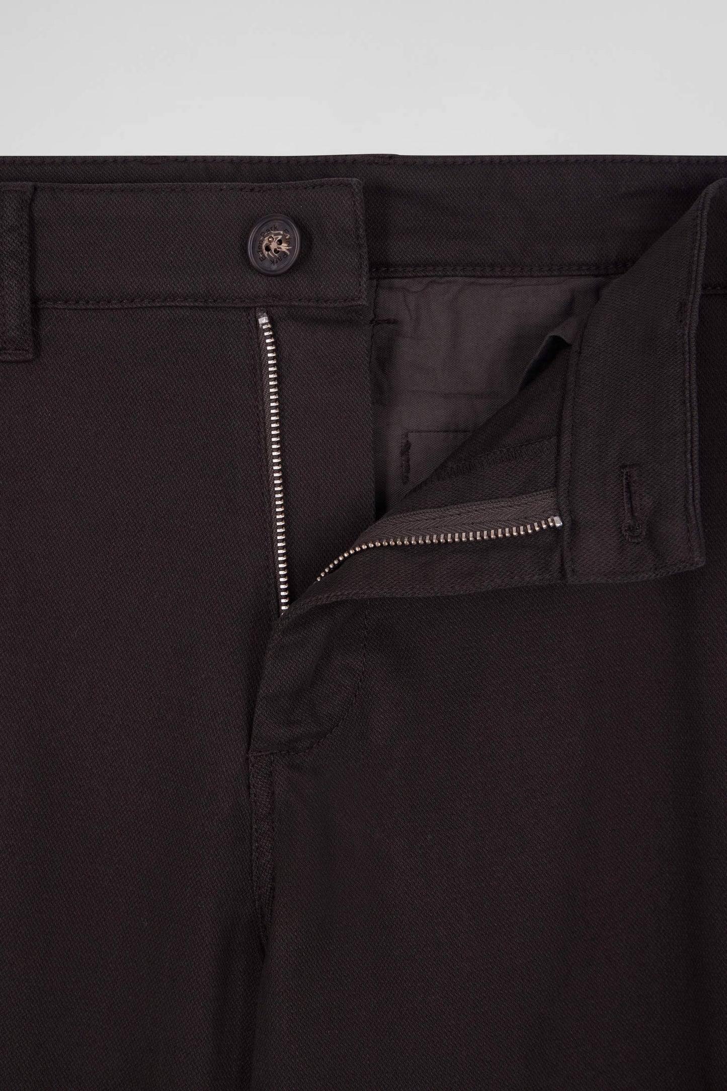 Regular brown stretch cotton piqué and modal chino trousers