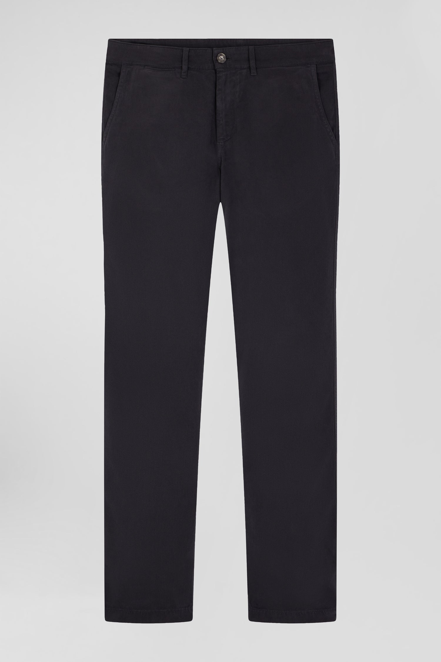 Regular grey stretch cotton piqué and modal chino trousers