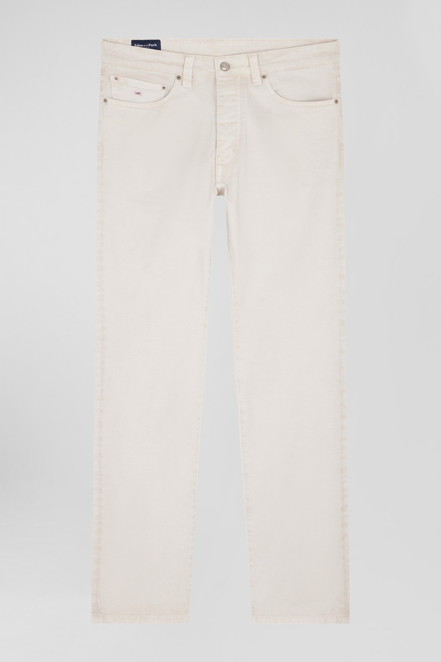 Regular ecru stretch cotton 5-pocket trousers