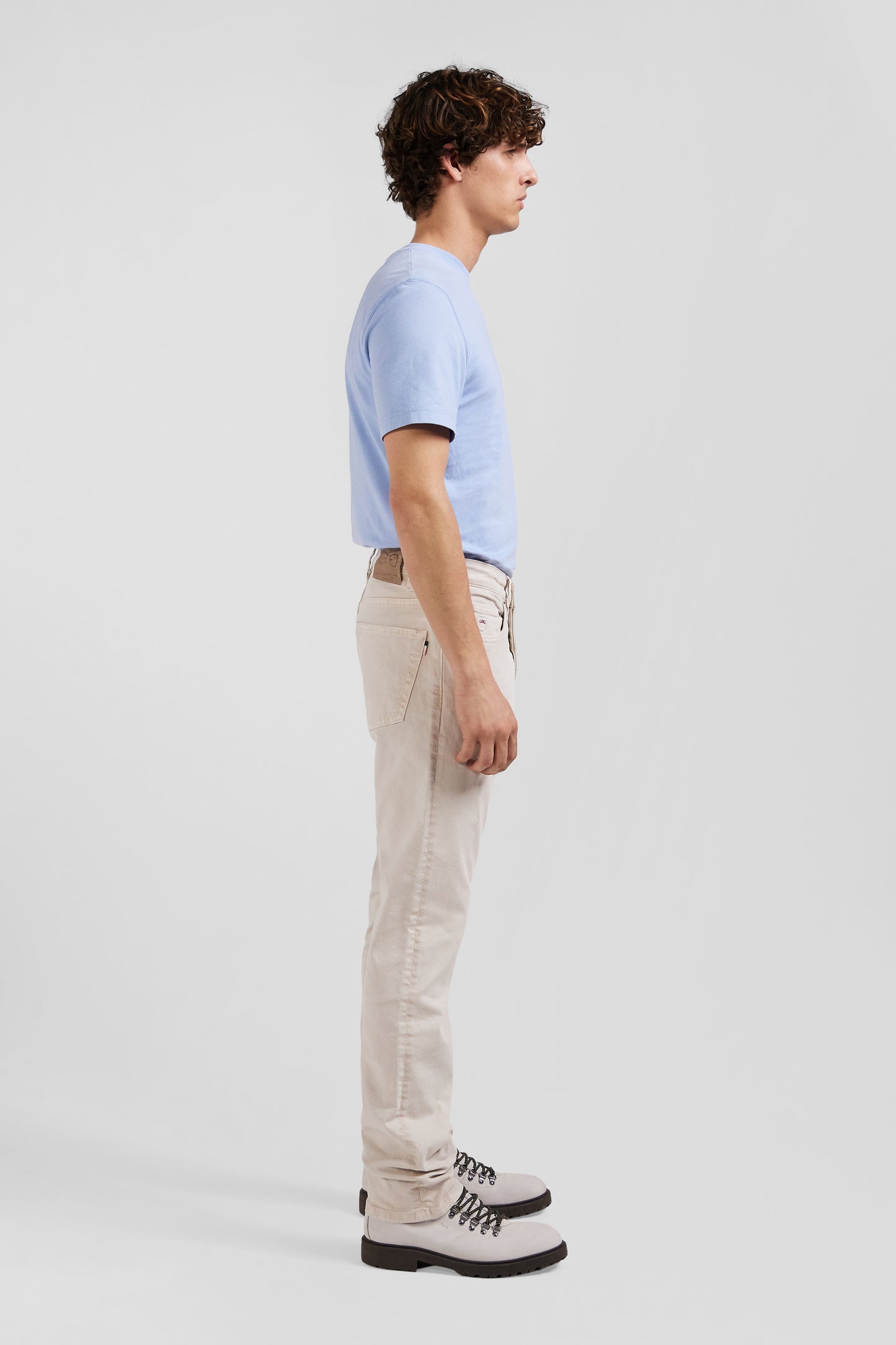 Regular ecru stretch cotton 5-pocket trousers