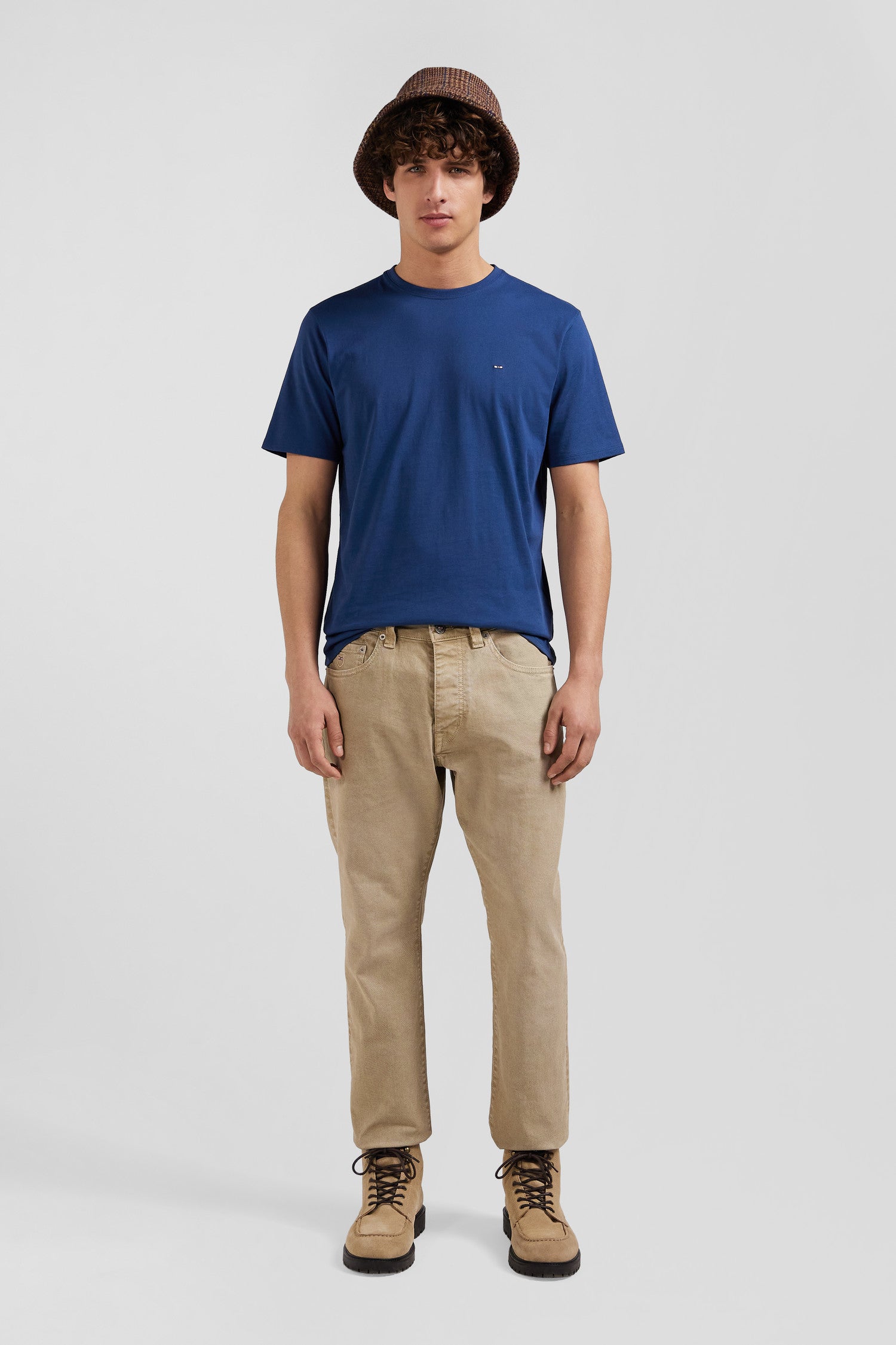 Regular hemp-coloured stretch cotton 5-pocket trousers