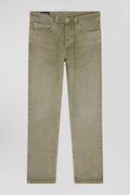 Regular beige stretch cotton 5-pocket trousers