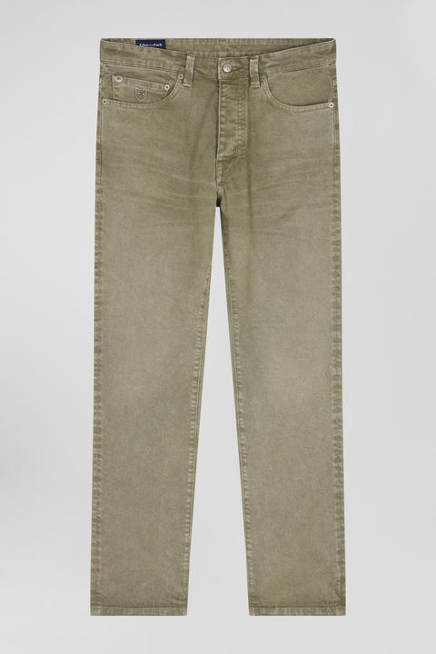 Regular beige stretch cotton 5-pocket trousers - Image 2