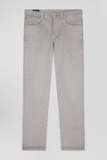 Regular grey stretch cotton 5-pocket trousers