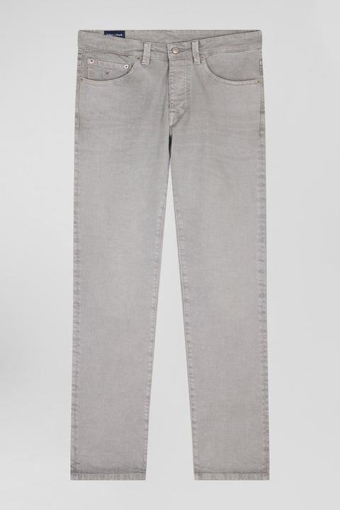 Regular grey stretch cotton 5-pocket trousers - Image 2