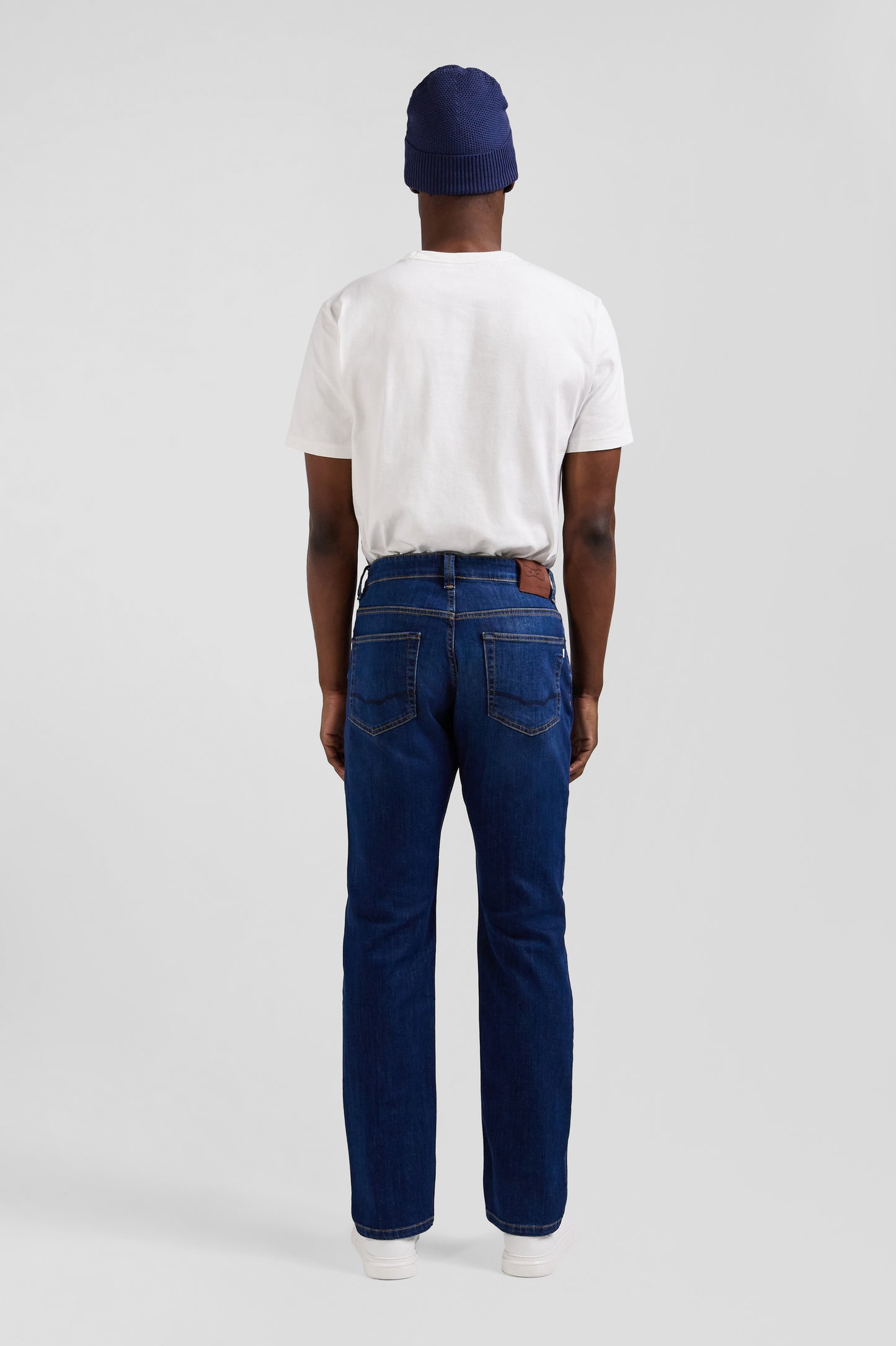 stone-washed regular raw stretch denim jeans