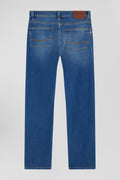 Regular double stone-washed raw stretch denim jeans