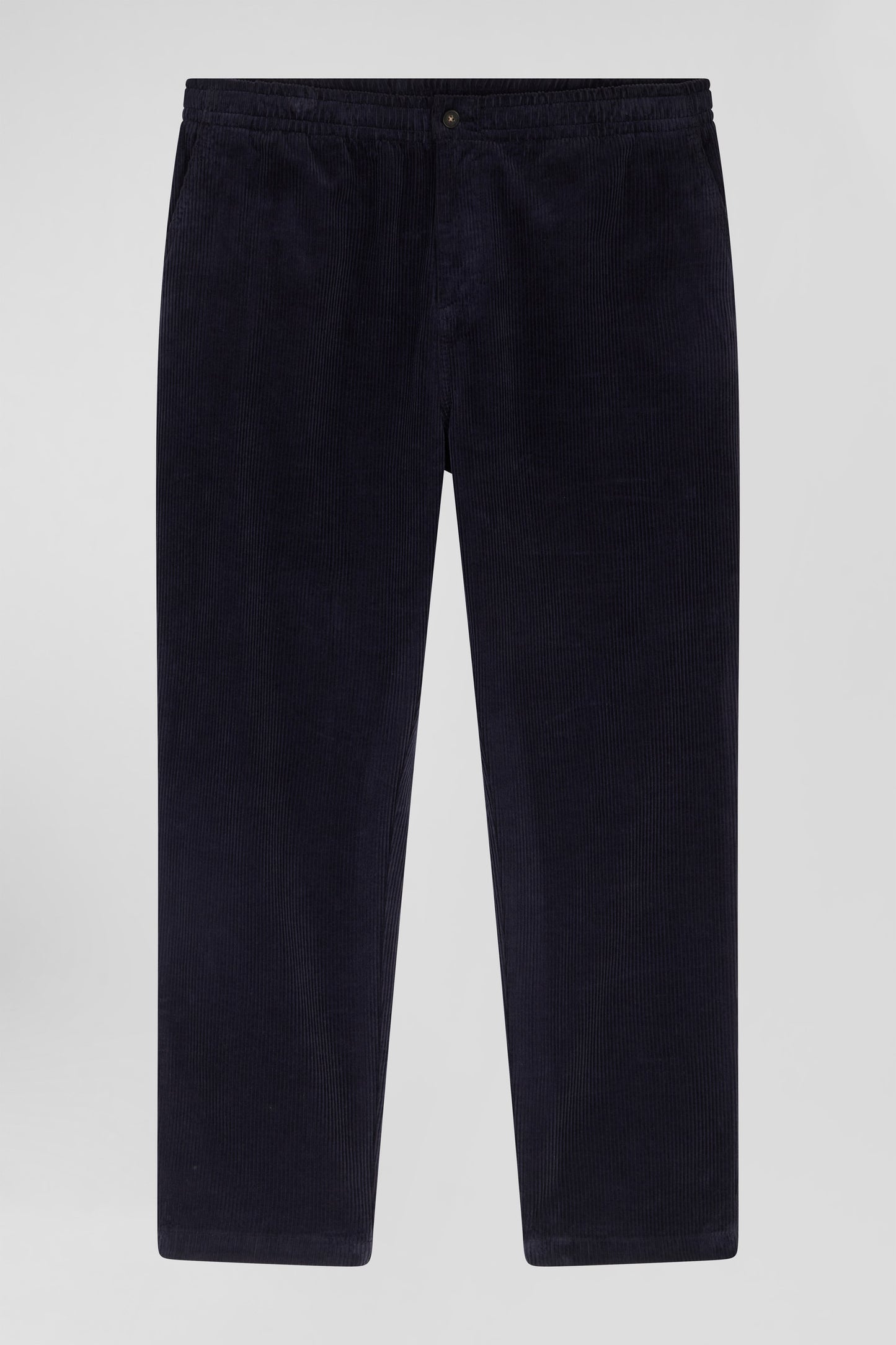 Modern navy blue stretch cotton elastic waist trousers