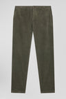 Modern khaki stretch cotton elastic waist trousers