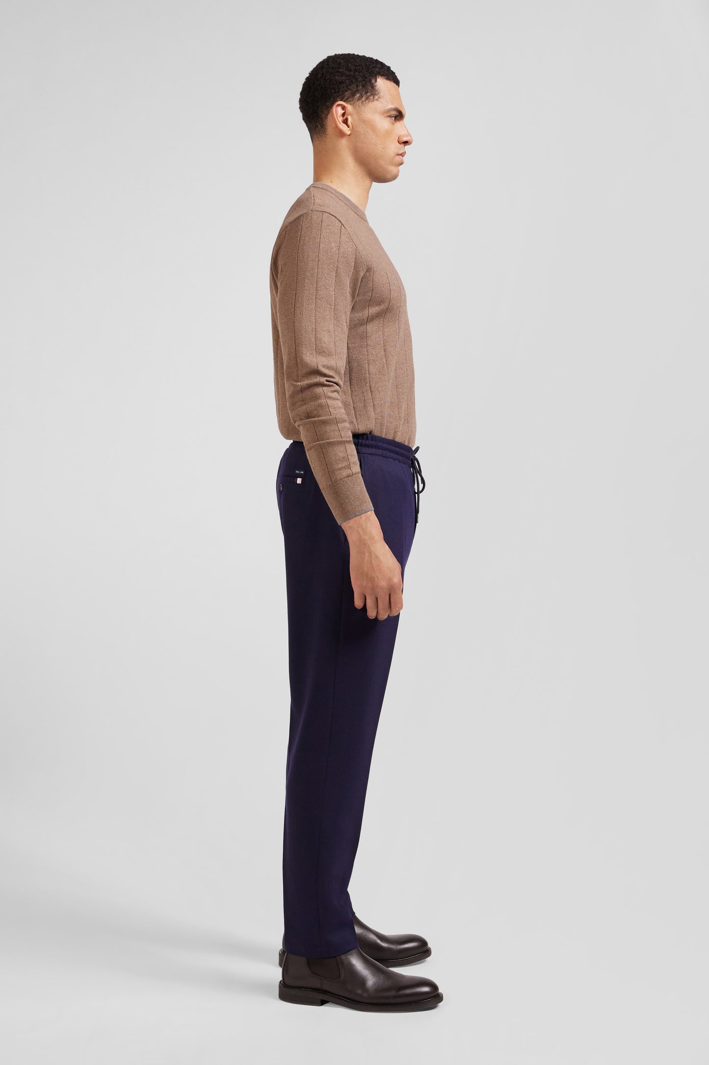 Modern navy blue elastic waist trousers
