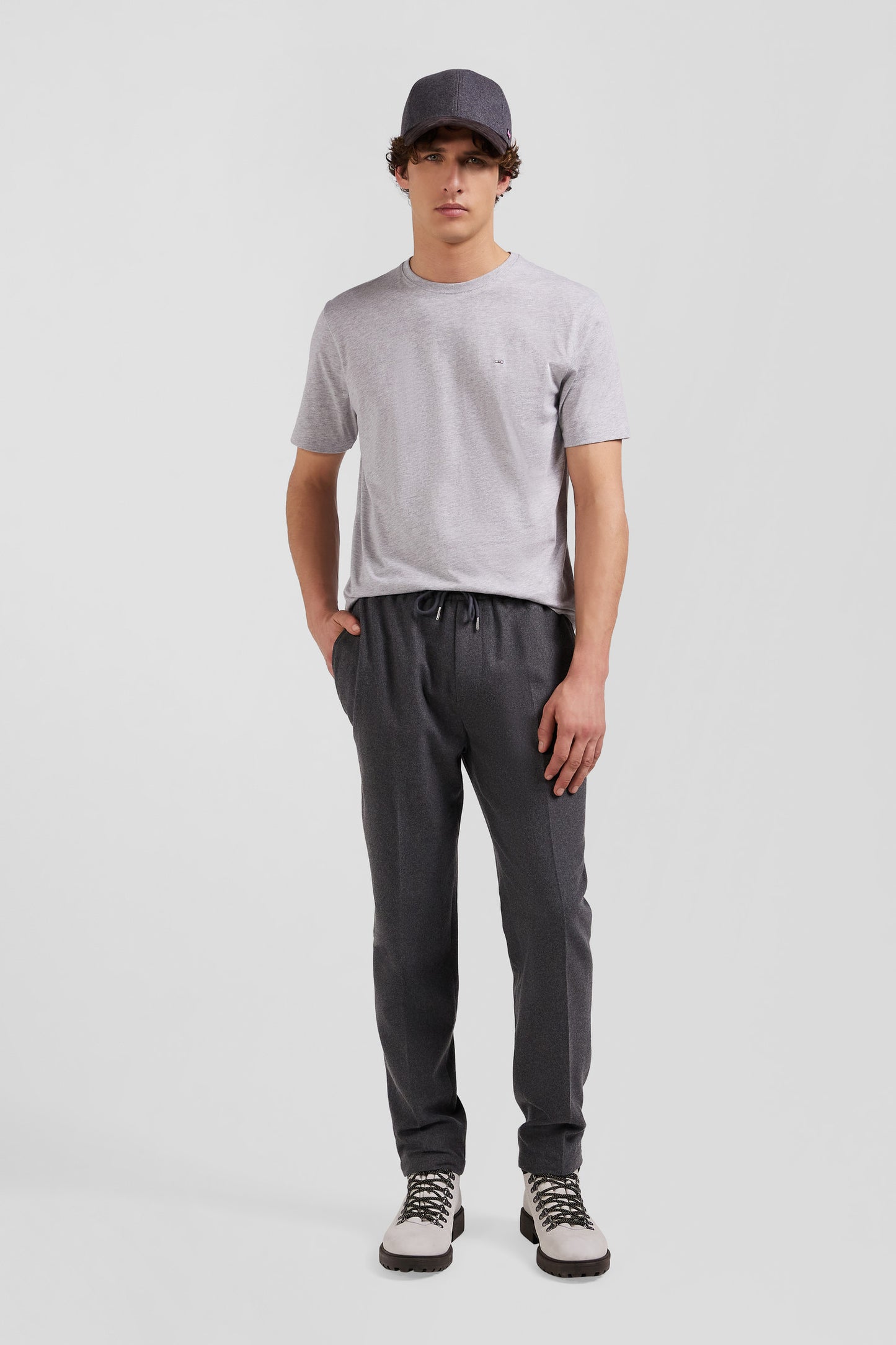 Modern grey elastic waist trousers