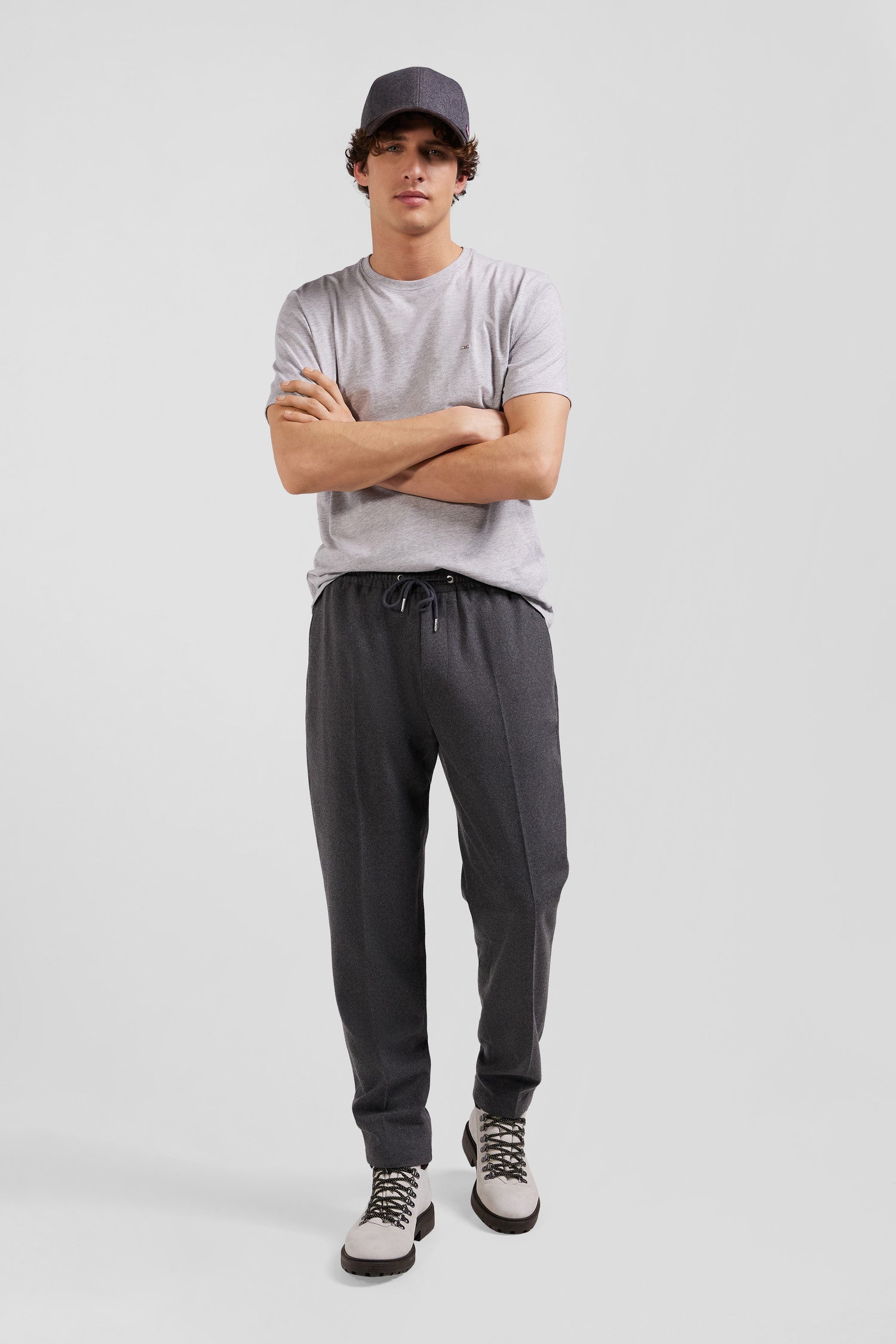 Modern grey elastic waist trousers