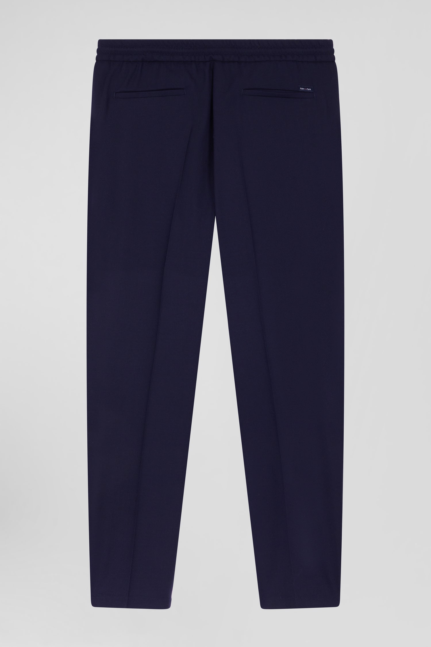 Modern navy blue blended wool elastic waist trousers