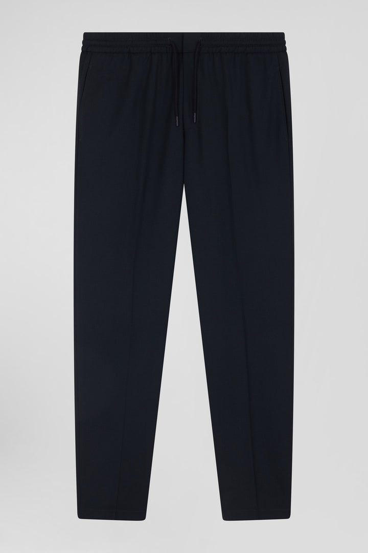 Modern khaki stretch wool elastic waist trousers