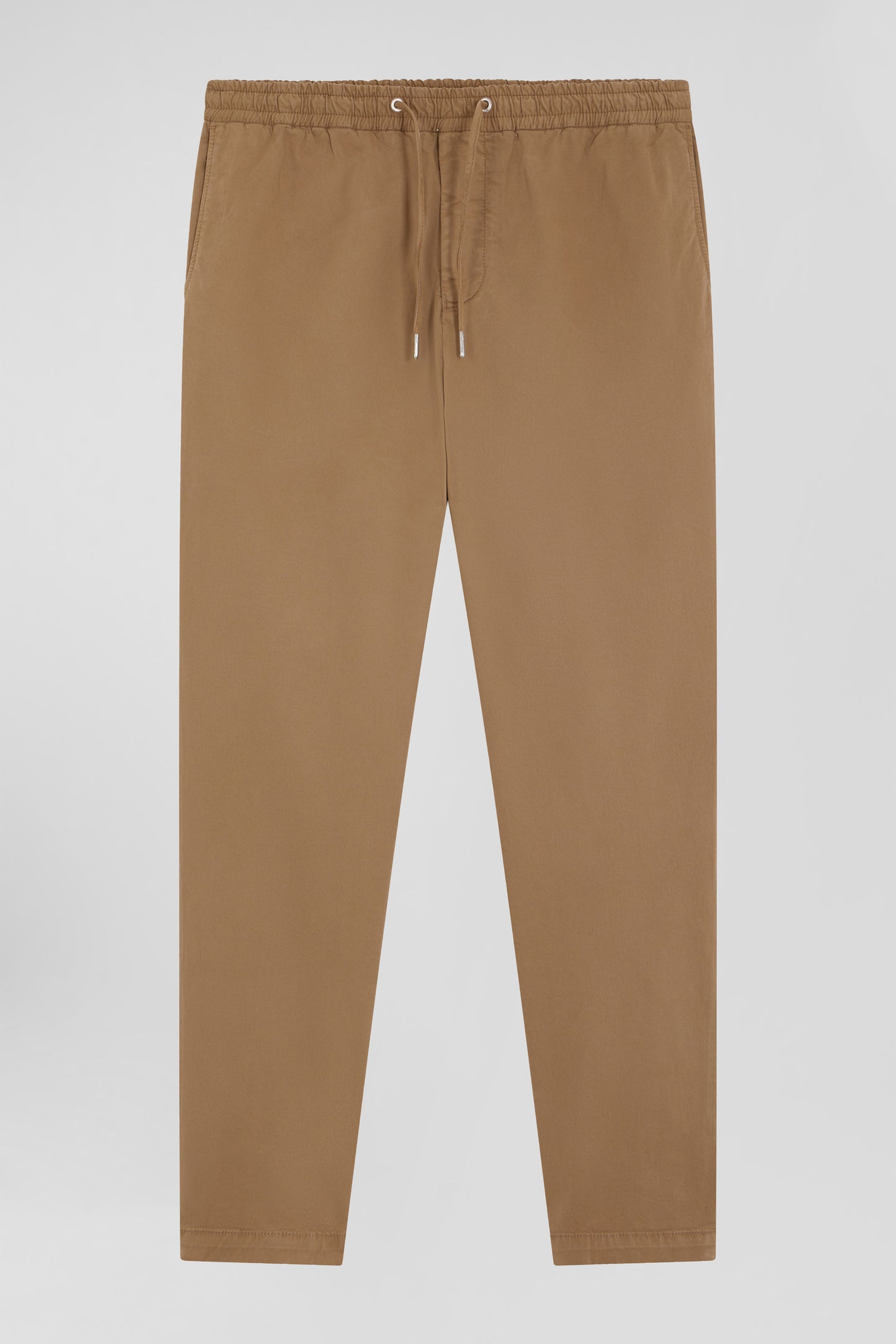 Elastic waistband pants in hazelnut stretch cotton, Modern cut