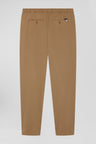Elastic waistband pants in hazelnut stretch cotton, Modern cut