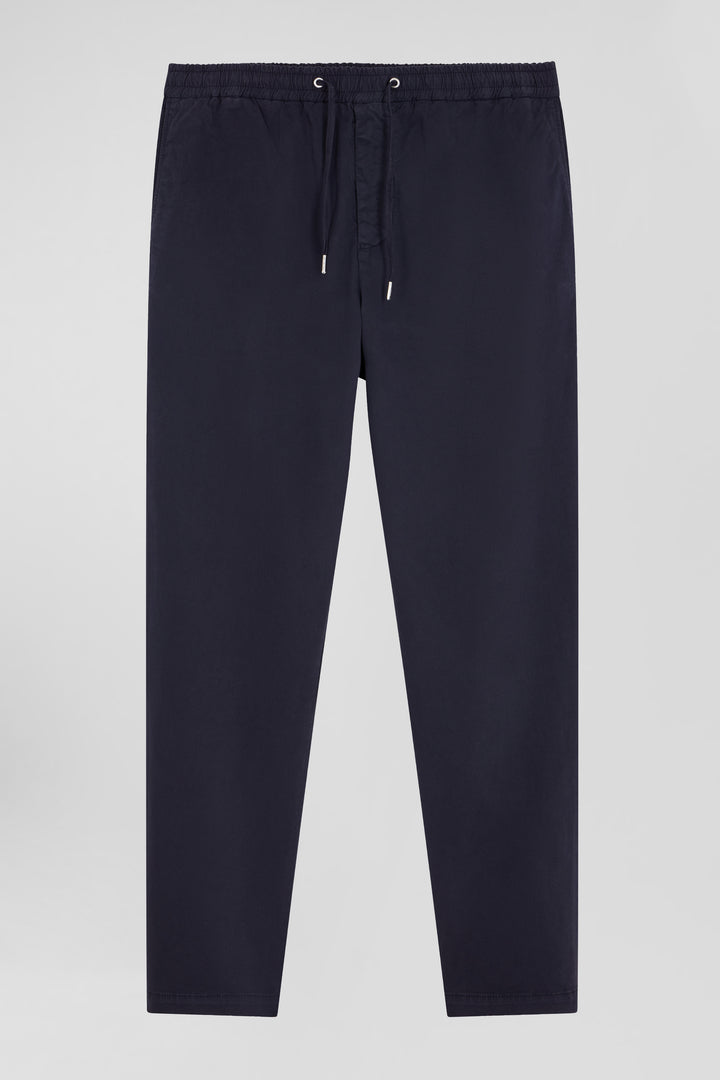 Modern navy blue stretch cotton elastic waist trousers