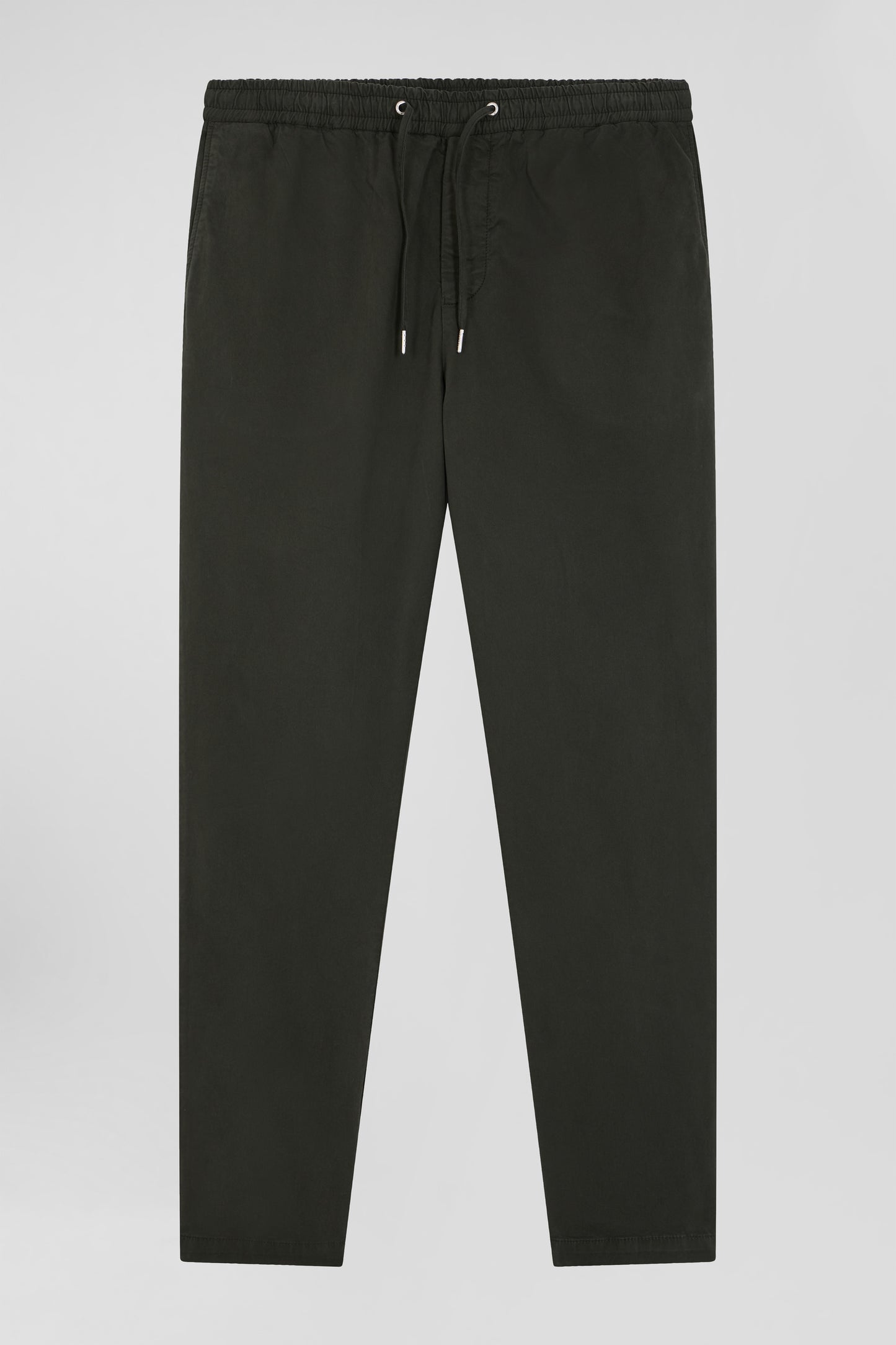 Elastic waistband pants in khaki stretch cotton, Modern cut