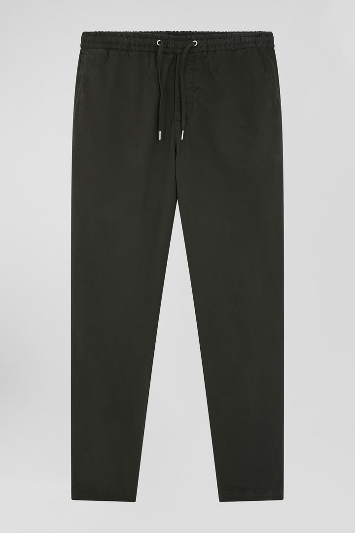 Modern black stretch cotton elastic waist trousers