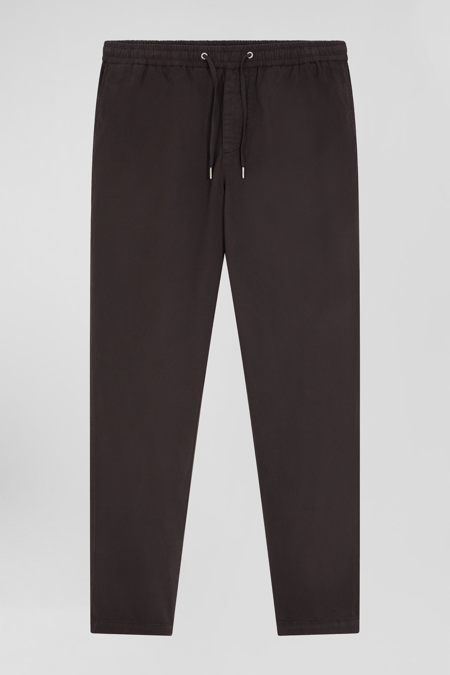 Modern brown stretch cotton elastic waist trousers
