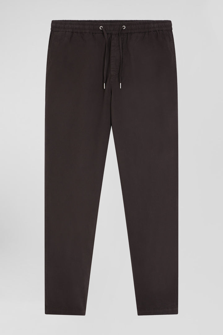 Modern brown stretch cotton elastic waist trousers